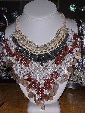 Artisan Papuan Tribal Abrus and Job's Tears Seeds and Mother Of Pearl Necklace